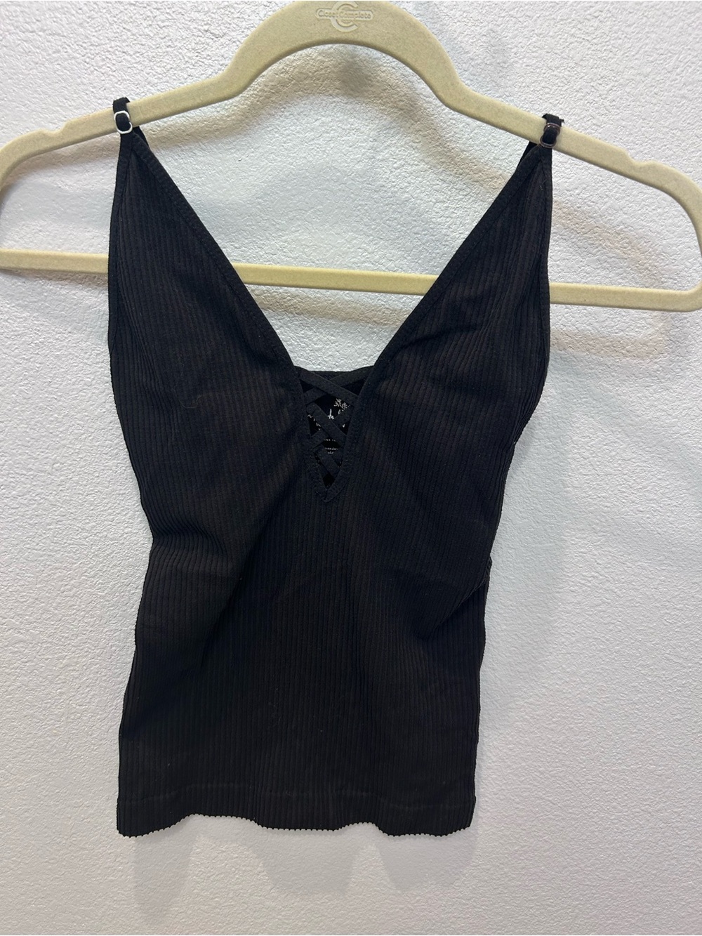 Free People Intimately Black Ribbed V-Neck Tank Top